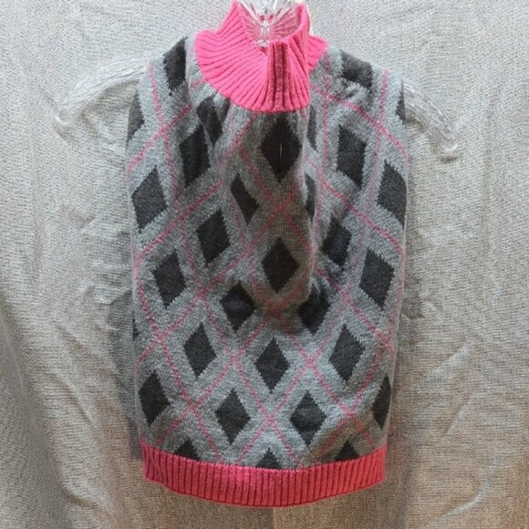 Dog Argile Sweater, Vibrant Life, Lg Pink, Grey, Gray, Diamonds, Knit Ribbed Hem - Picture 1 of 9